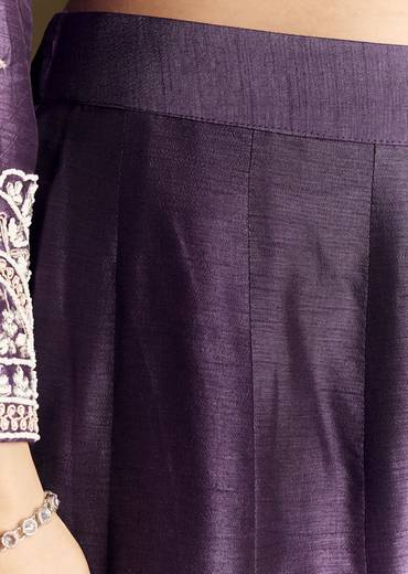 Purple Silk Palazzo Suit With Moti Work