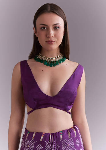 Purple Silk Saree With Zari Border And Multicolour Motifs