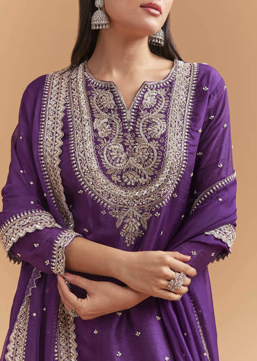 Purple Silk Sharara Suit With Heavy Hand Embroidery