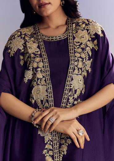 Purple Silk Sharara With Zari Cape