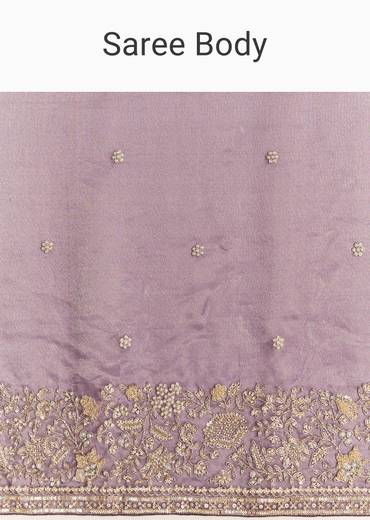 Purple Tissue Saree With Heavy Floral Embroidered Border
