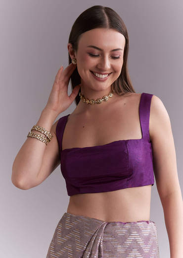 Purple Tissue Saree With Zig Zag Weave And Zari Border