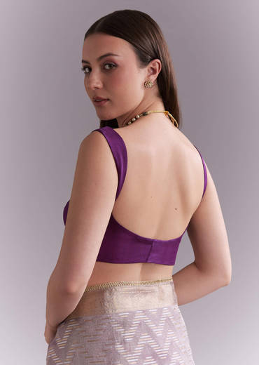 Purple Tissue Saree With Zig Zag Weave And Zari Border