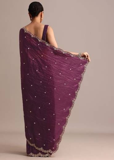 Purple Crushed Tissue Saree With Sequin And Cutdana Embroidered Border