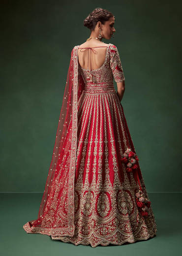Rani Bridal Lehenga With Resham Work Dupattas