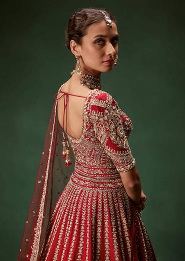 Rani Bridal Lehenga With Resham Work Dupattas