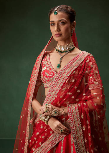 Rani Bridal Lehenga With Zardozi And Thread Embroidery