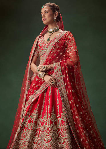 Rani Bridal Lehenga With Zardozi And Thread Embroidery