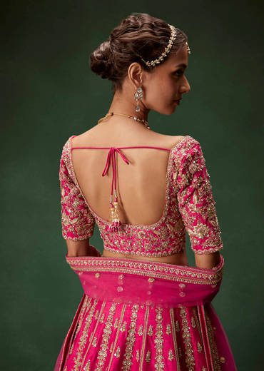 Rani Pink Bridal Lehenga With Gold Zari And Rich Embroidery