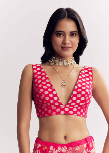 Rani Pink Georgette Saree With Zari Jaal Work