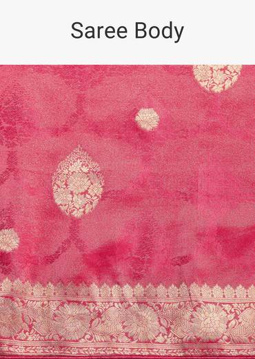 Rani Pink Saree With Woven Zari Motif And Embroidered Blouse