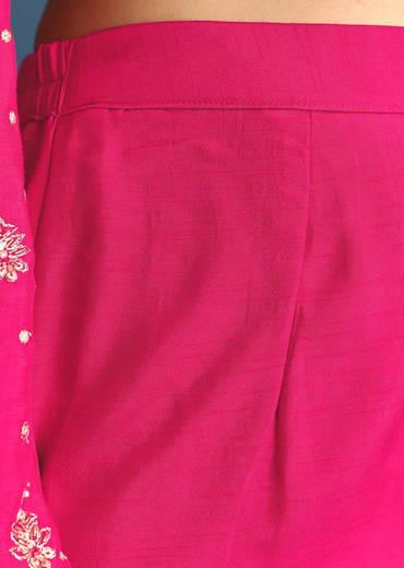 Rani Pink Silk Embroidered Kurta Set With Dupatta