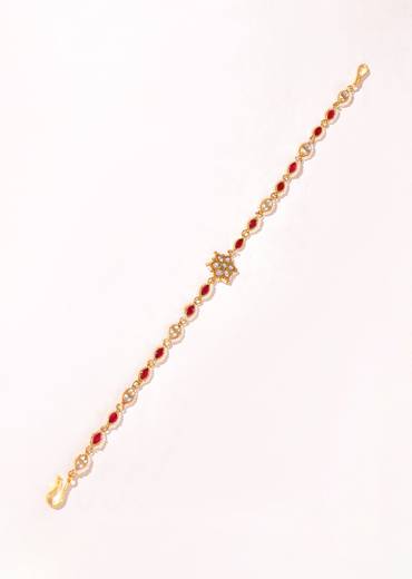 Red and Gold Floral Motif Kundan Mathapatti