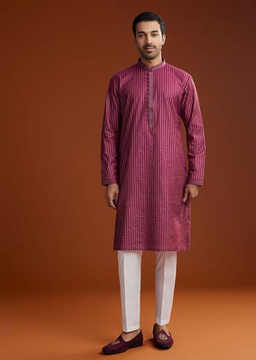 Red Banarasi Silk Kurta Pant Set