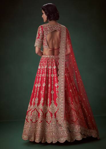 Red Bead Embellished Bridal Lehenga Set