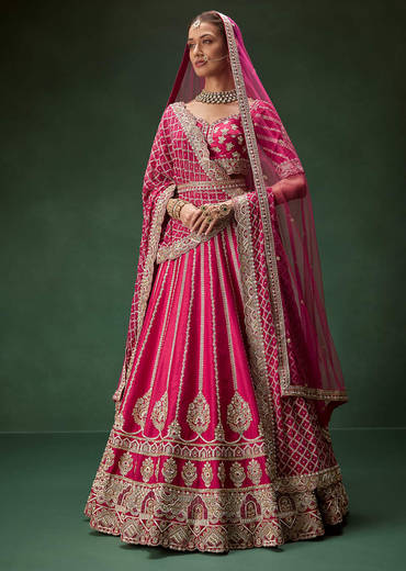 Red Bridal Lehenga Set With Heavy Zari Embroidery And Dual Dupattas