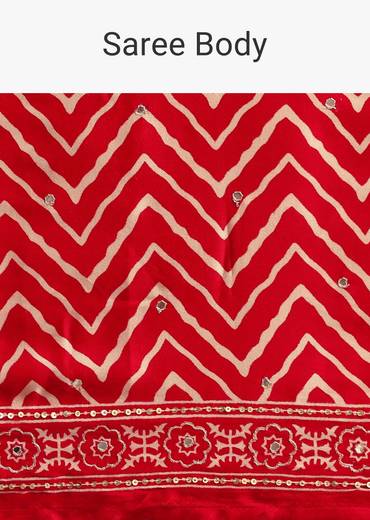 Red Chevron Printed Satin Saree