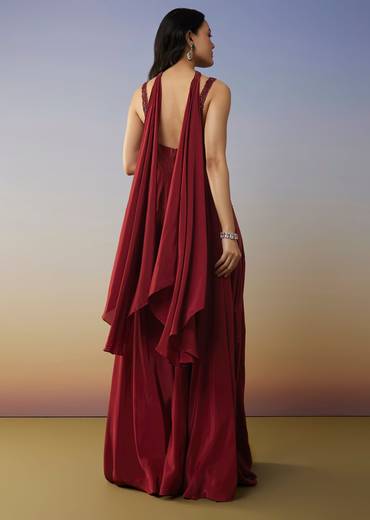 Red Crepe Jumpsuit with Cut Dana Work