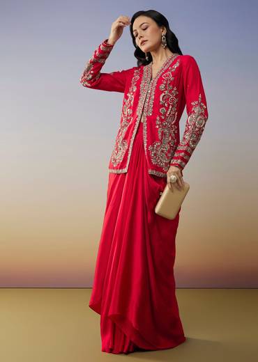 Red Crepe Jumpsuit And Cut Dana Work