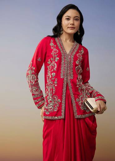 Red Crepe Jumpsuit And Cut Dana Work