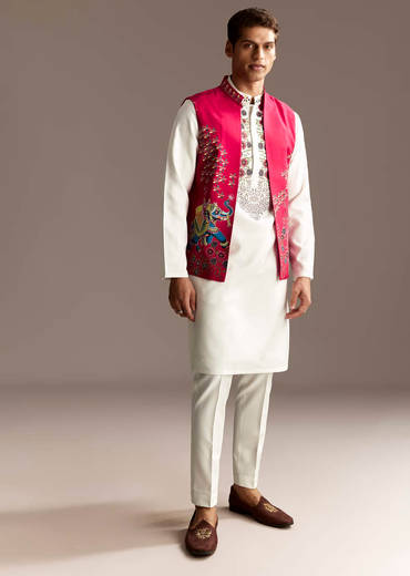 Red Cutwork Kurta Jacket Set