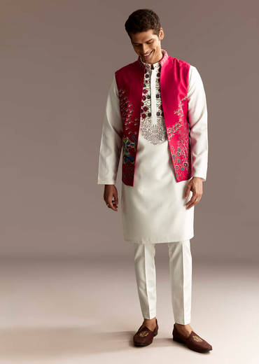 Red Cutwork Kurta Jacket Set