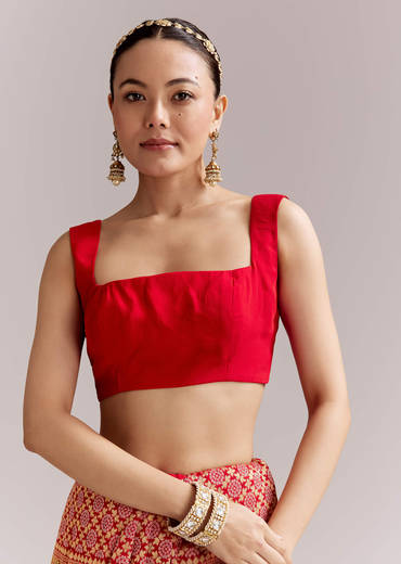 Red Dola Silk Handloom Banarasi Brocade Saree With Floral Jaal