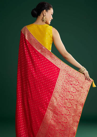 Red Dola Silk Saree With Butti And Floral Woven Border