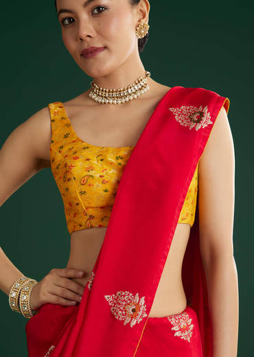 Red Dola Silk Saree With Butti Weave