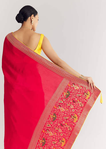 Red Dola Silk Saree With Zari Woven Motifs