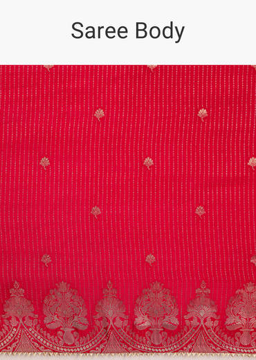 Red Georgette Lurex Saree With Brocade Butti And Gota Patti Border