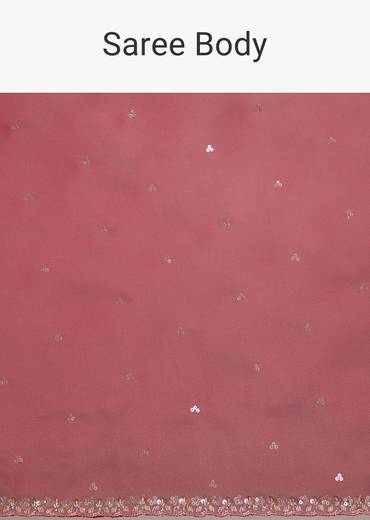 Red Glass Tissue Saree With Cutdana And Sequins Scallop Border