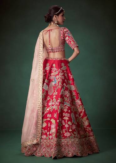 Red Heavy Butti Embellished Bridal Lehenga Set