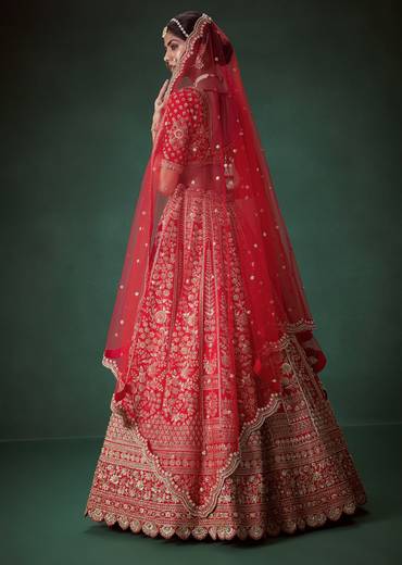 Red Heavy Zari Embellished Bridal Lehenga Set