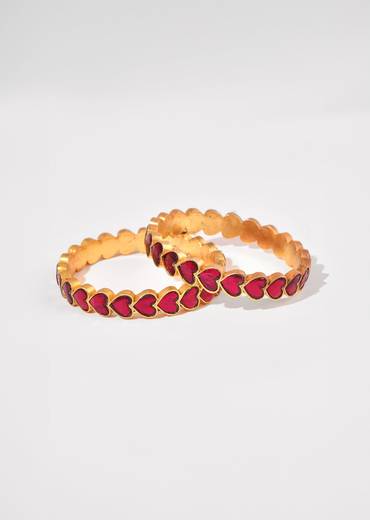 Red Kundan Heart Motif Bangle Set of Two