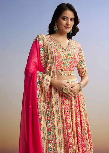 Red Printed Lehenga With Boho Charm