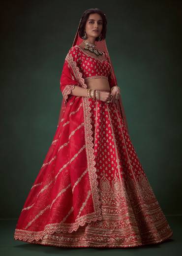 Red Sequin Embellished Bridal Lehenga Set