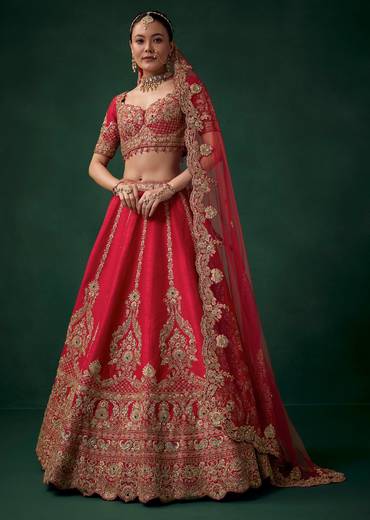 Red Sequin Work Bridal Lehenga Sets