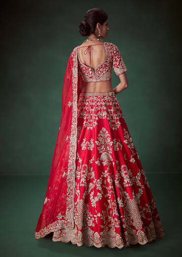 Red Silk Heavy Work Bridal Lehenga Set with Two Dupattas