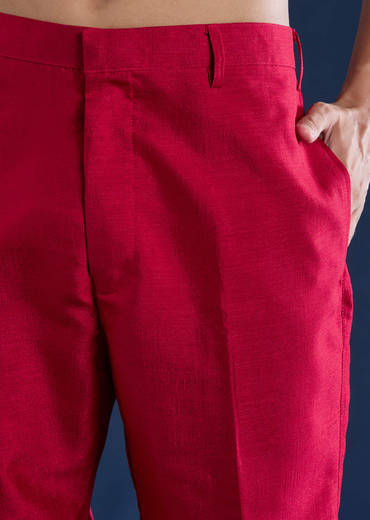 Red Silk Kurta and Jacket Set with Mirror Work