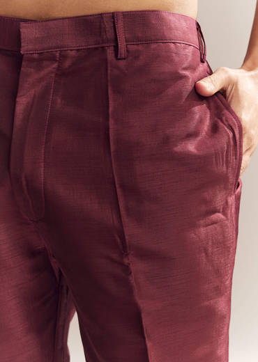 Red Silk Kurta Jacket Set For Men With Heavy Hand Work