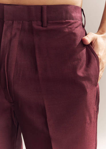 Red Silk Kurta Jacket Set For Men With Resham Embroidery