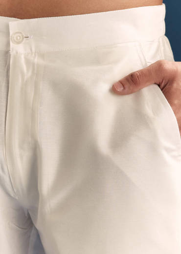 Red Silk Printed Kurta Set For Men With Thread Embroidery