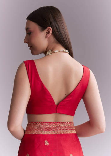 Red Silk Woven Saree With Booti Work And Bandhani Motifs