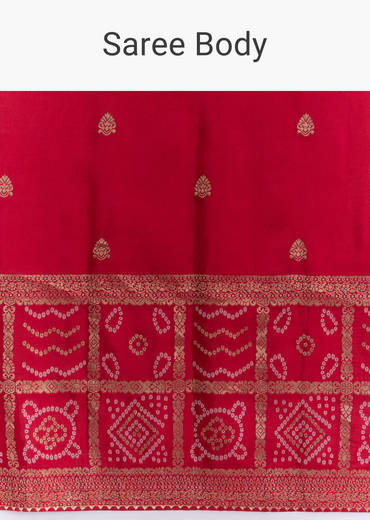 Red Silk Woven Saree With Booti Work And Bandhani Motifs