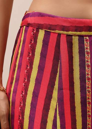 Red Embroidered Crepe Crop Top And Palazzo Set