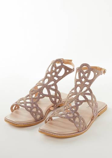 Rose Gold Faux Leather Womens Footwear With Embellished Detail Work