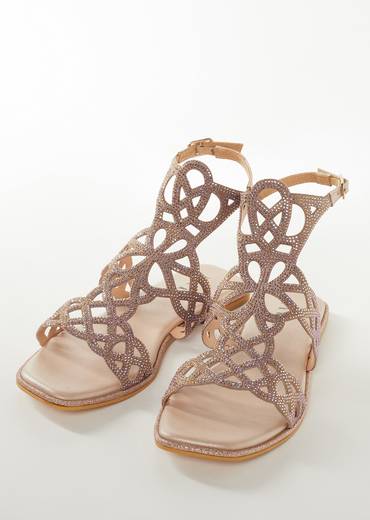 Rose Gold Faux Leather Womens Footwear With Embellished Detail Work