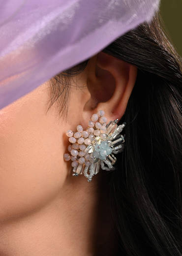 Round Peach And Turq Earrings For Everyday Look