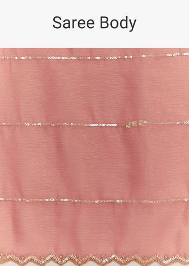Rush Peach Crushed Tissue Saree With Scallop Embroidered Border